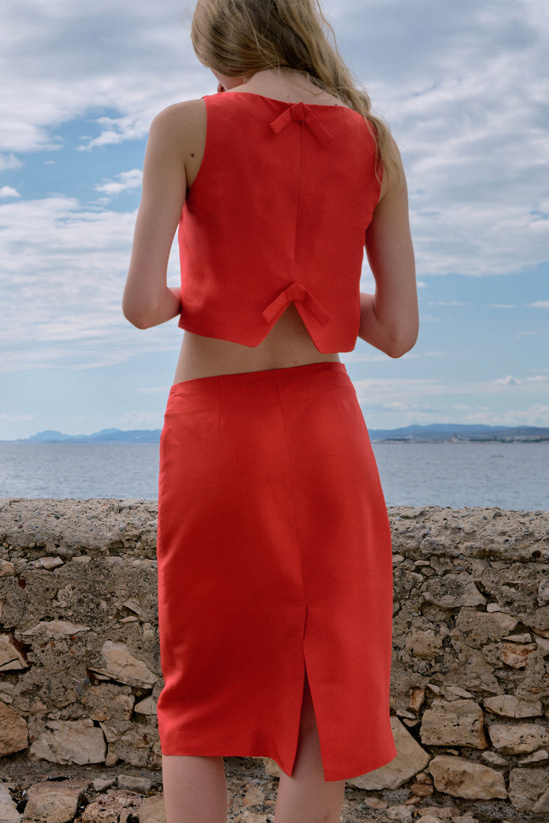 PAJA Women's Dupion Silk Top with Bows - Red