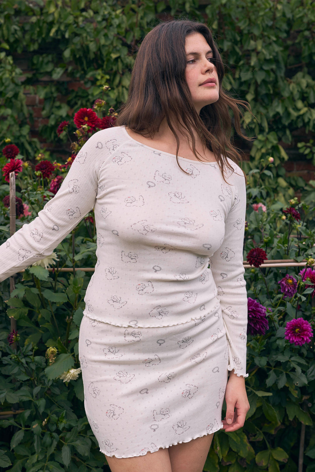 Kiki Cat Wool Silk Knit Off Shoulder Long Sleeve Top
