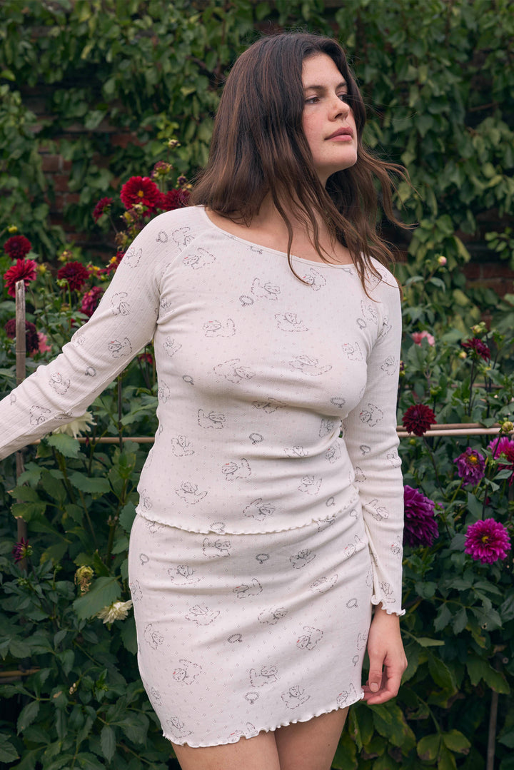 Kiki Cat Wool Silk Knit Off Shoulder Long Sleeve Top