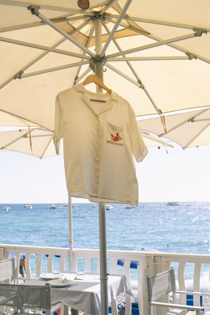 PAJA Beaded Summer Escapes Silk Short Sleeve & Long Pants Set - White