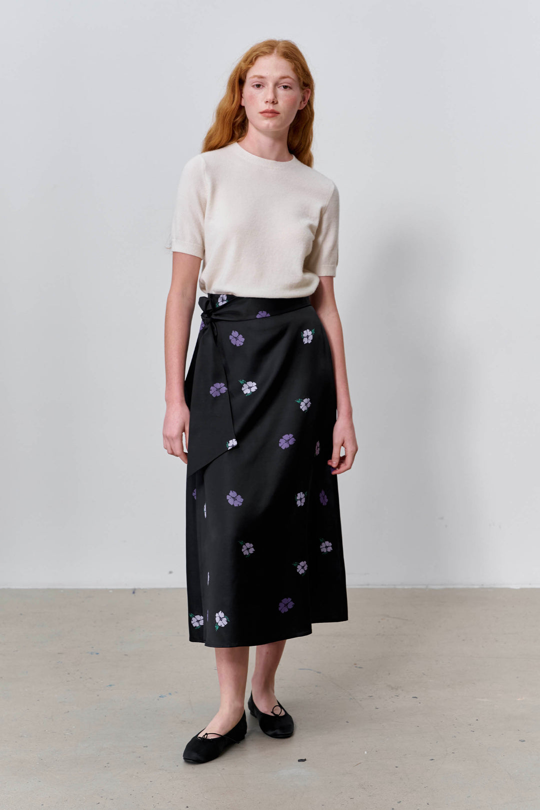 PAJA Summer Shimmer Silk Wool Satin Printed Tie-Waist Long Skirt
