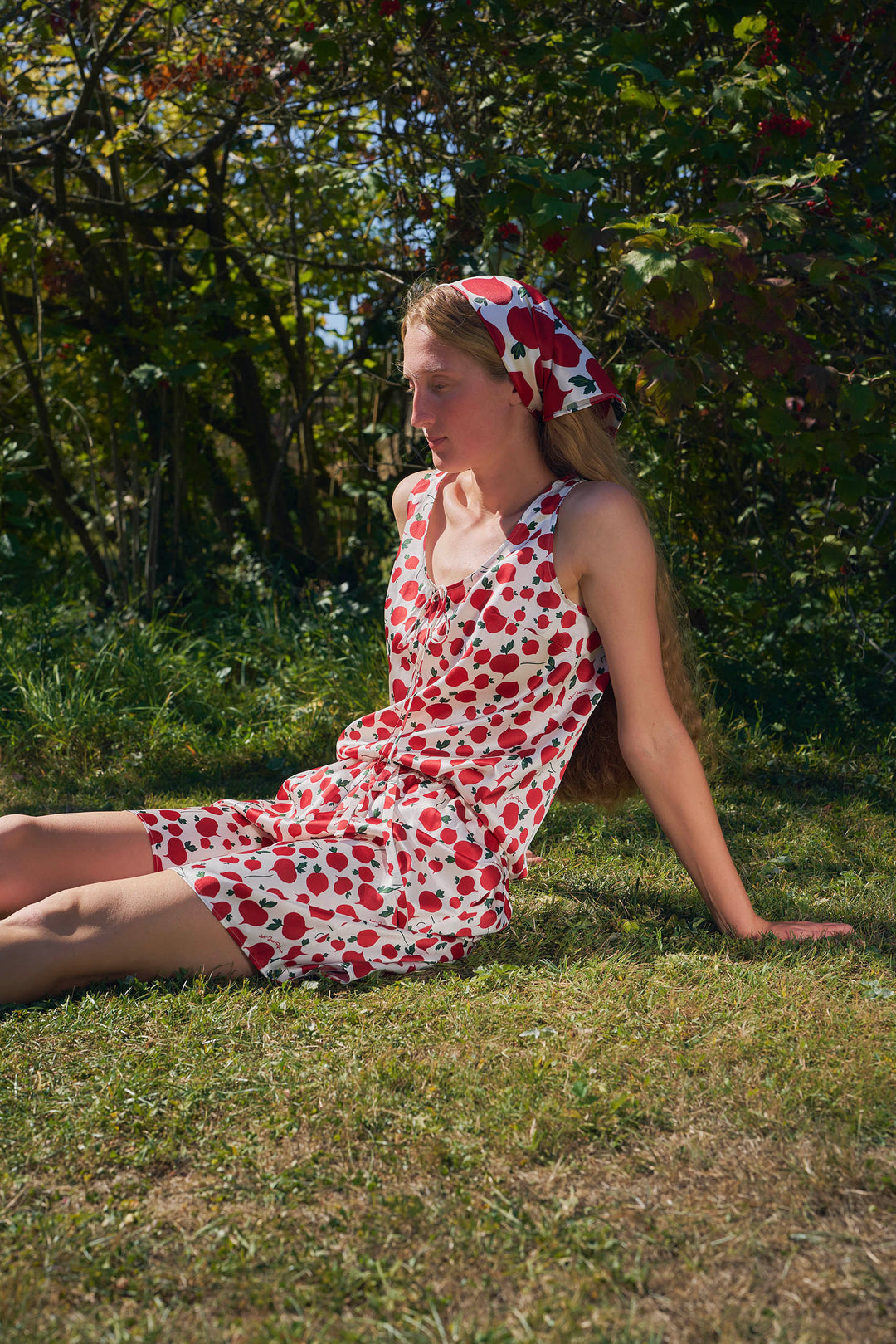 Farm Edit Red Turnip Print 22 Momme Silk Tank Shorts Set