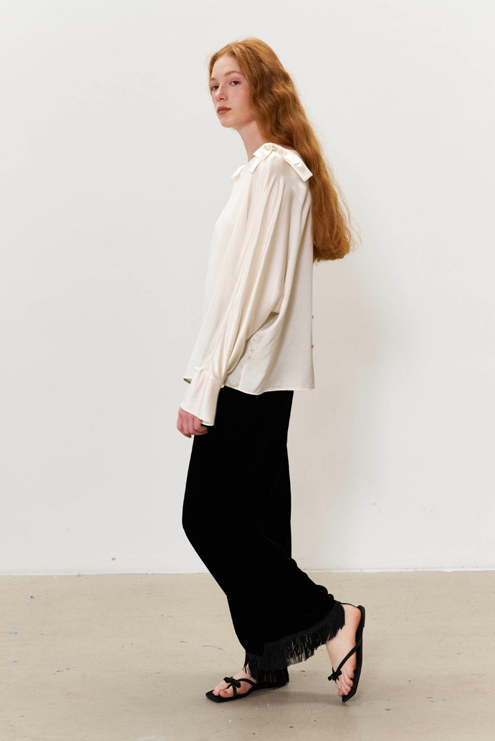 PAJA Summer Shimmer Silk Velvet Fringe-Trim Pants