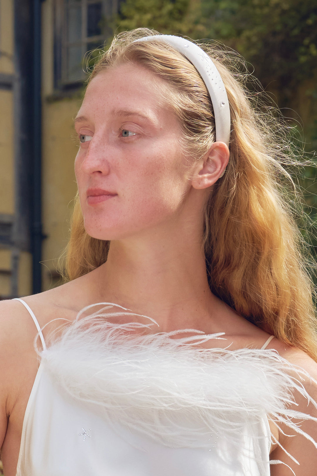 VEGA Collection Silk Rhinestone-Embellished Headband - White