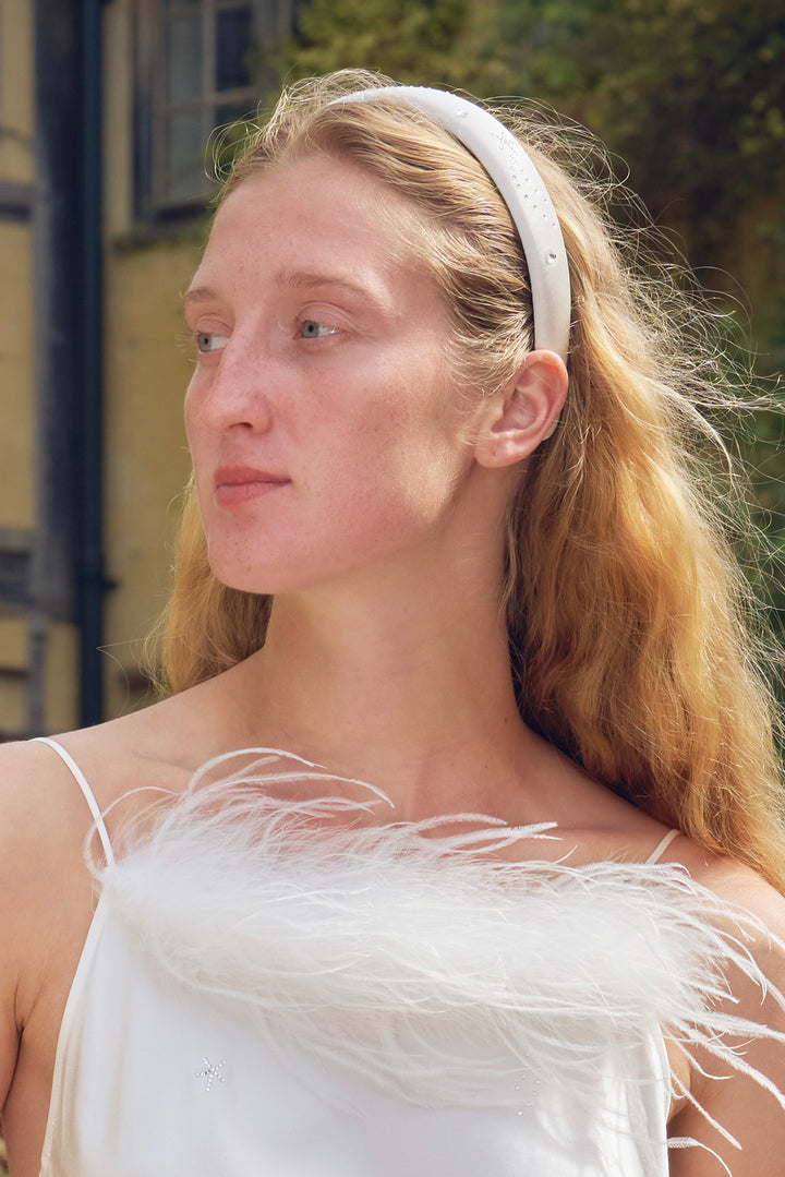 VEGA Collection Silk Rhinestone-Embellished Headband - White