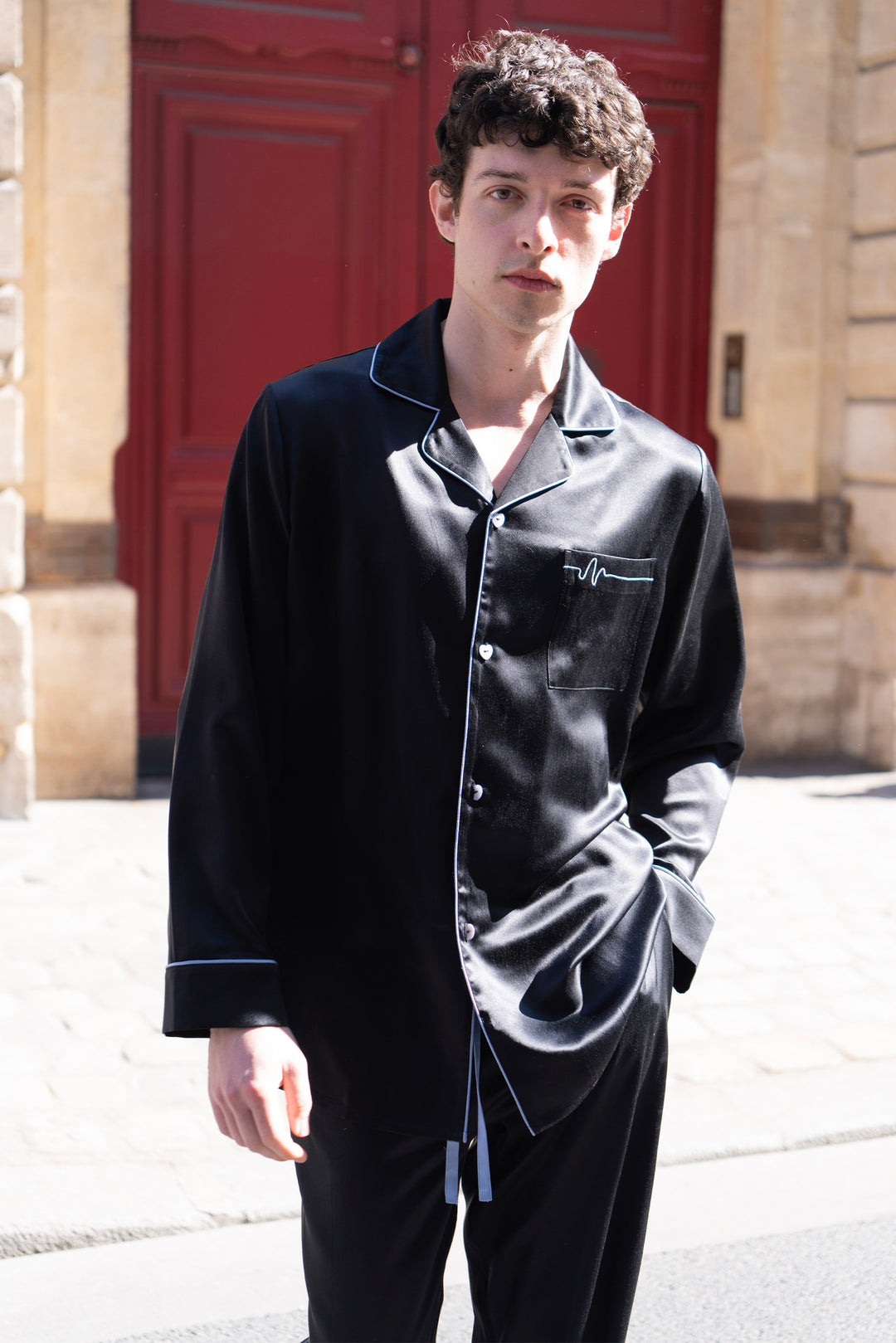 Museum of Crush Love Wave Men’s Silk Long Pajama Set