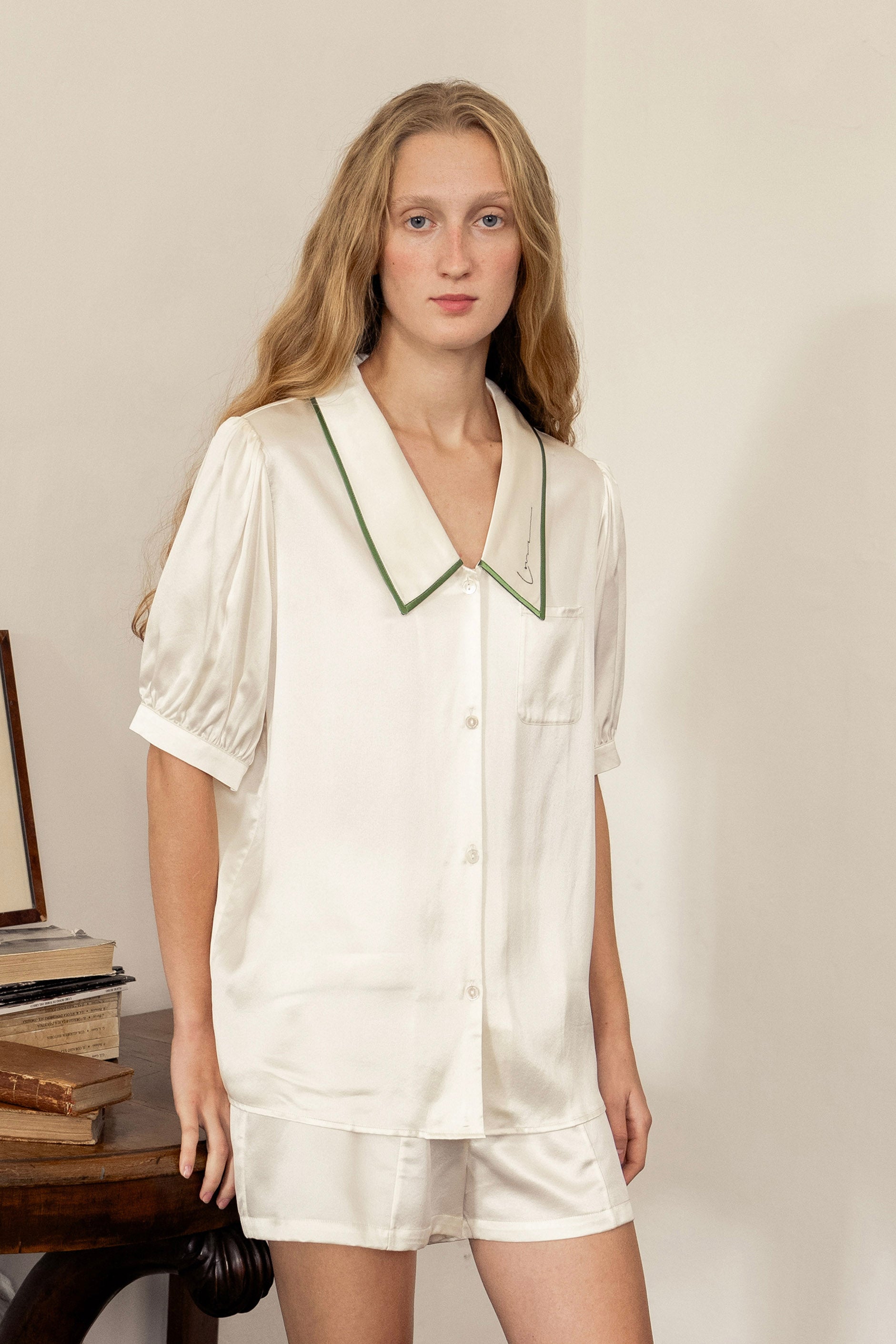 French Vintage Silk Shirt and Shorts Set – Not Just Pajama