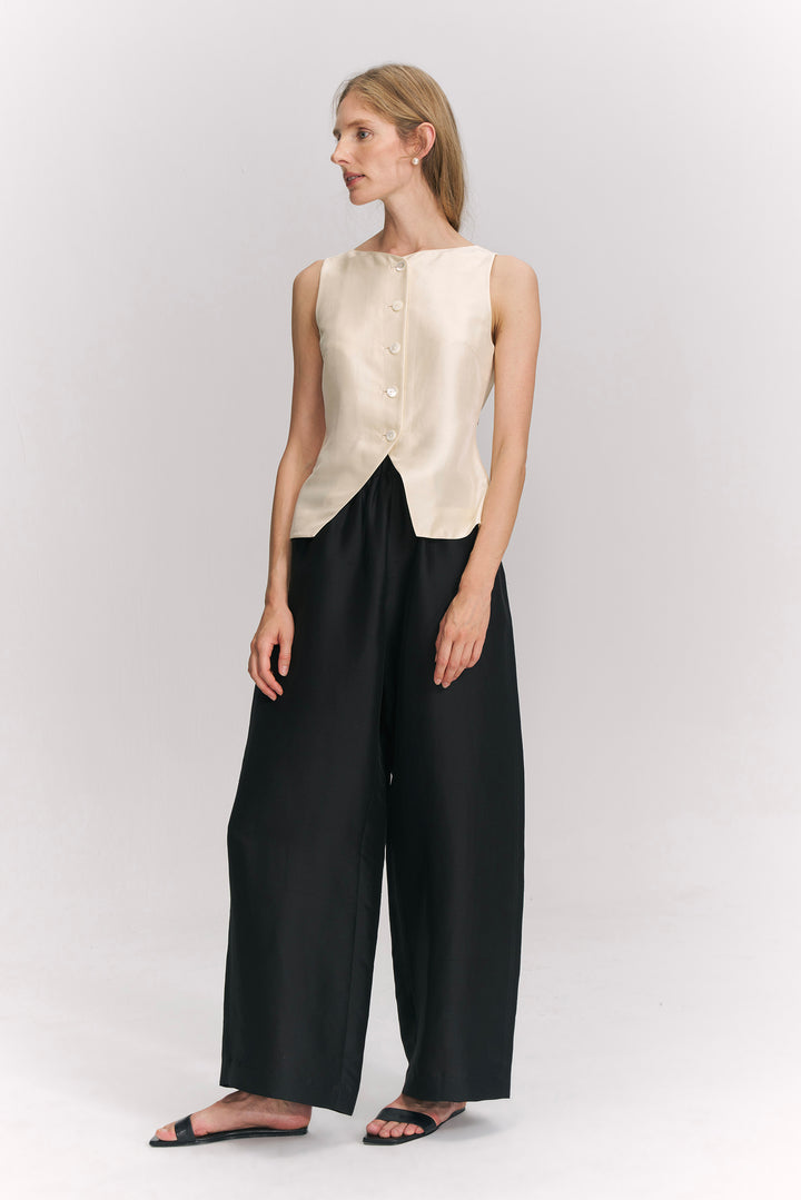PAJA Farm Edit Dupion Silk Wide-Leg Trousers - Black