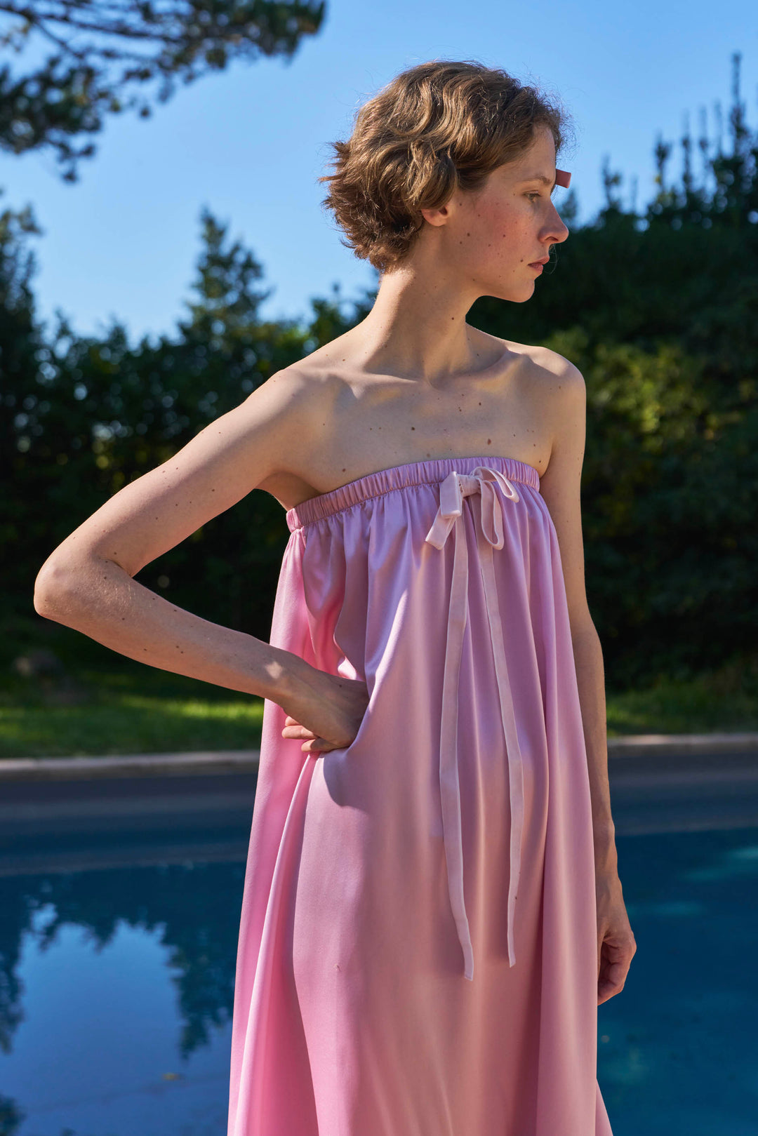My Party 22 Momme Silk Strapless Bow Dress