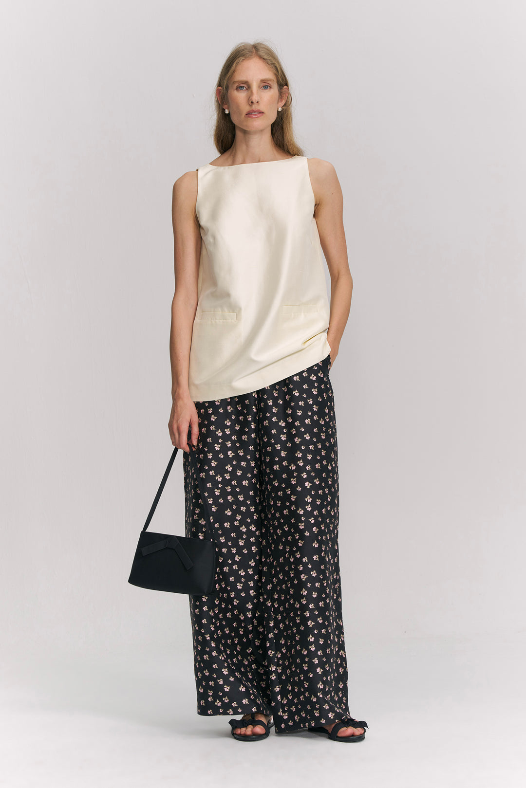 PAJA Farm Edit Dupion Silk Floral Print Trousers - Black