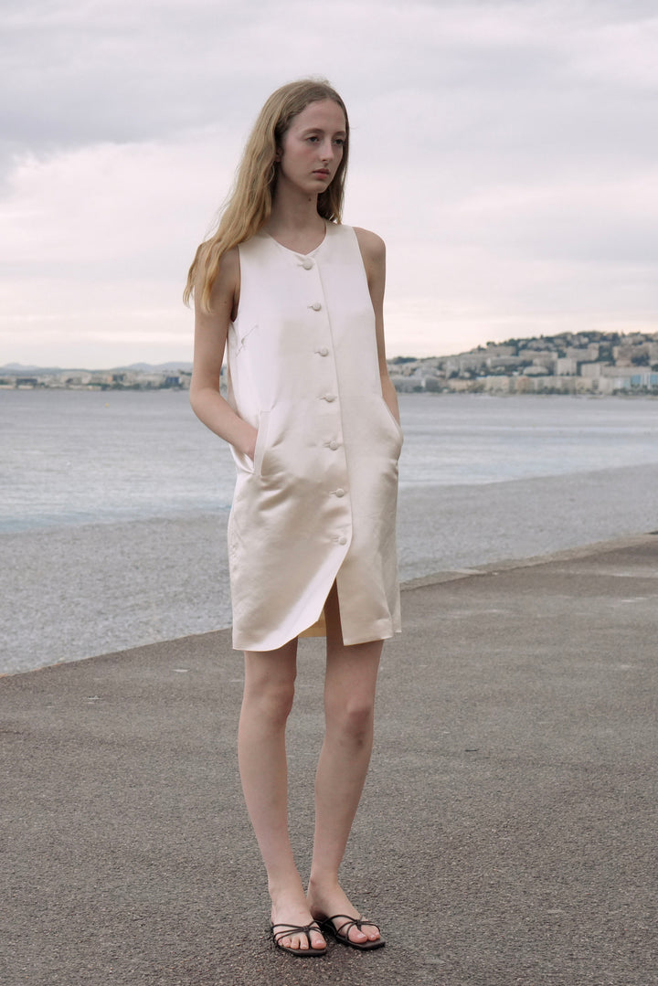 PAJA Dinner Hour Silk-Wool Satin V-Neck Vest Dress