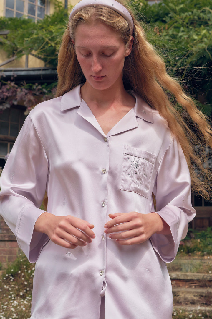 VEGA Collection Silk Rhinestone-Embellished Long Sleeve Set - Amethyst