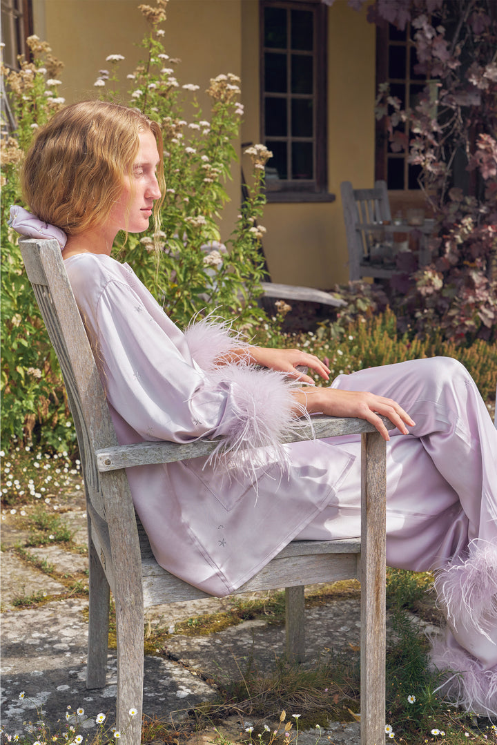 VEGA Collection Feathered Silk Rhinestone-Embellished Scrunchies - Amethyst