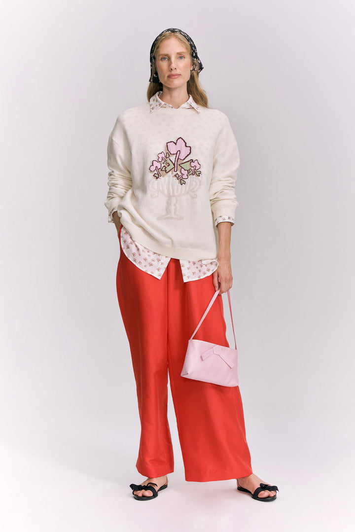 PAJA Farm Edit Dupion Silk Wide-Leg Trousers - Red