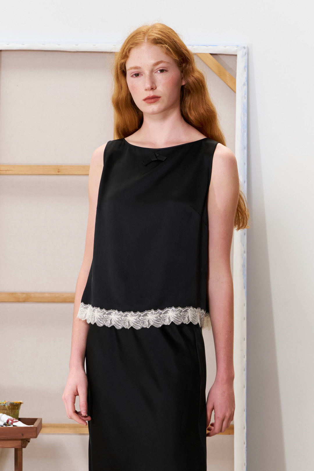 PAJA 25 Momme Silk Crepe Satin Lace-Trim Tank Top
