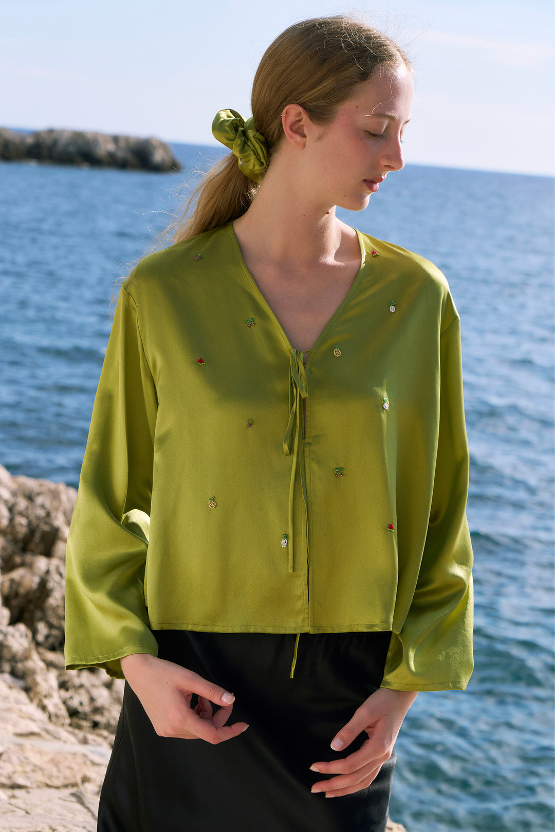 PAJA Beaded Summer Escapes Long Sleeve Blose - Green