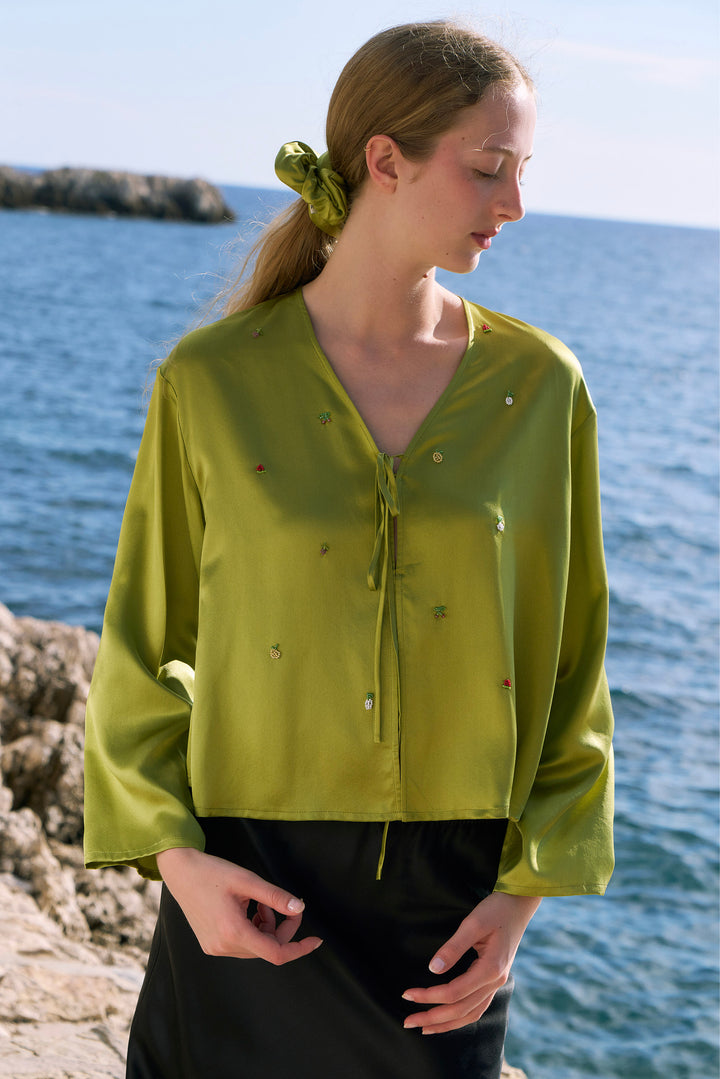 PAJA Beaded Summer Escapes Long Sleeve Blose - Green
