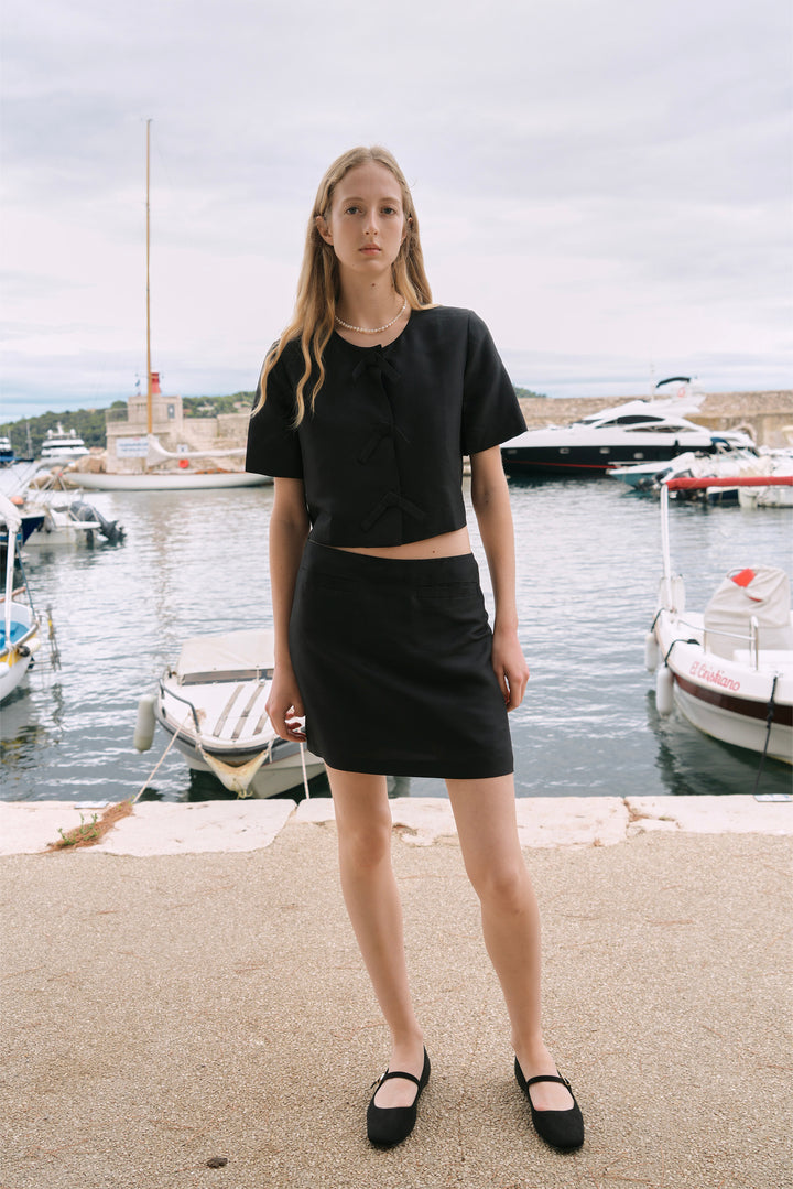 PAJA Berries Dupion Silk Mini Skirt - Black