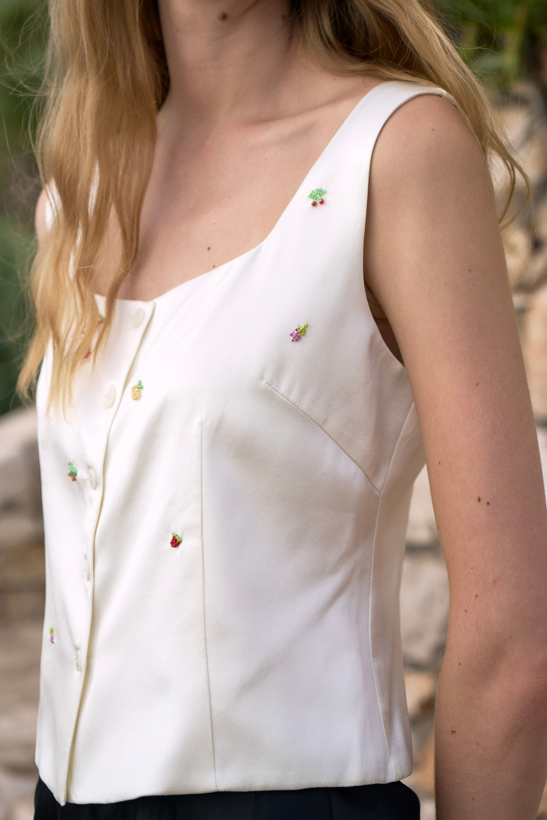 PAJA Beaded Summer Escapes Silk Top - White