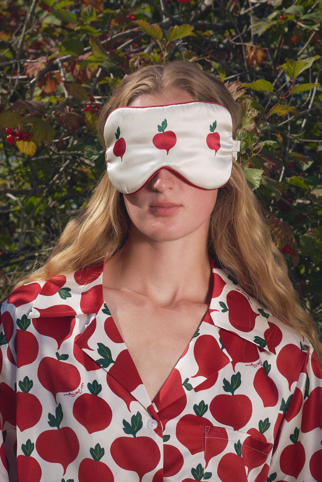 Farm Edit Red Turnip Embroidered 22 Momme Silk Eye Mask