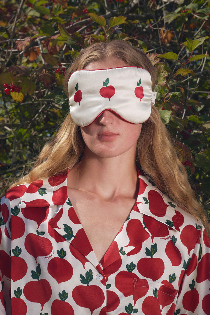 Farm Edit Red Turnip Embroidered 22 Momme Silk Eye Mask