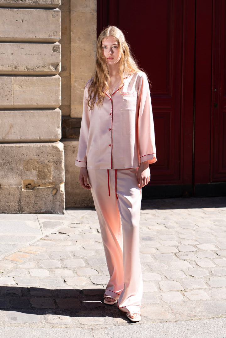 Museum of Crush Love Wave Women's Silk Long Pajamas Set