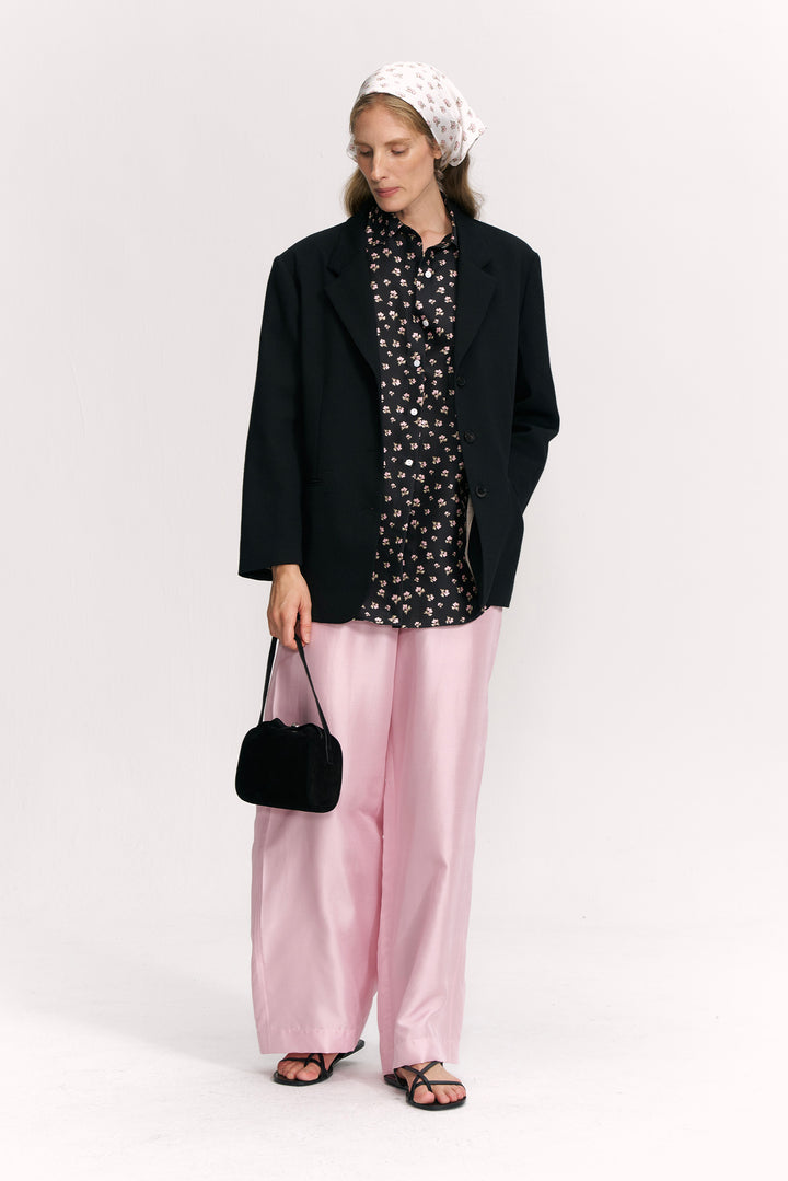 PAJA Farm Edit Dupion Silk Floral Print Shirt - Black