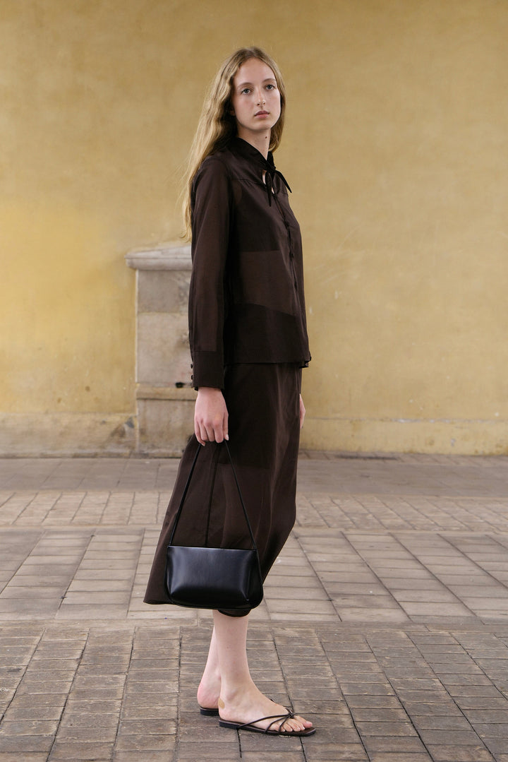 PAJA Dinner Hour Silk Sheer Blouse in Brown