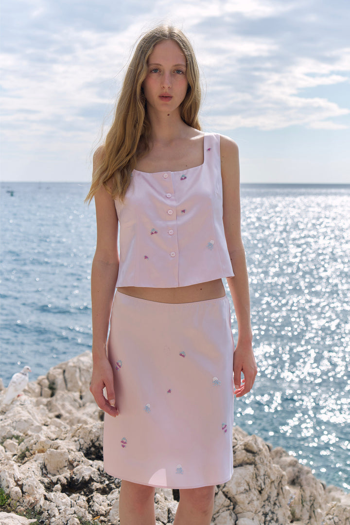 PAJA Beaded Summer Escapes Silk Midi Skirt - Pink