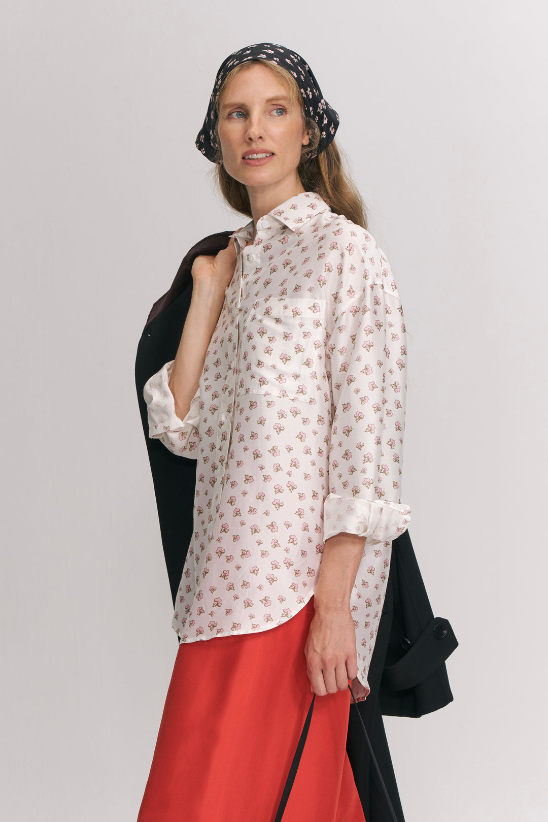 PAJA Farm Edit Dupion Silk Floral Print Shirt - White