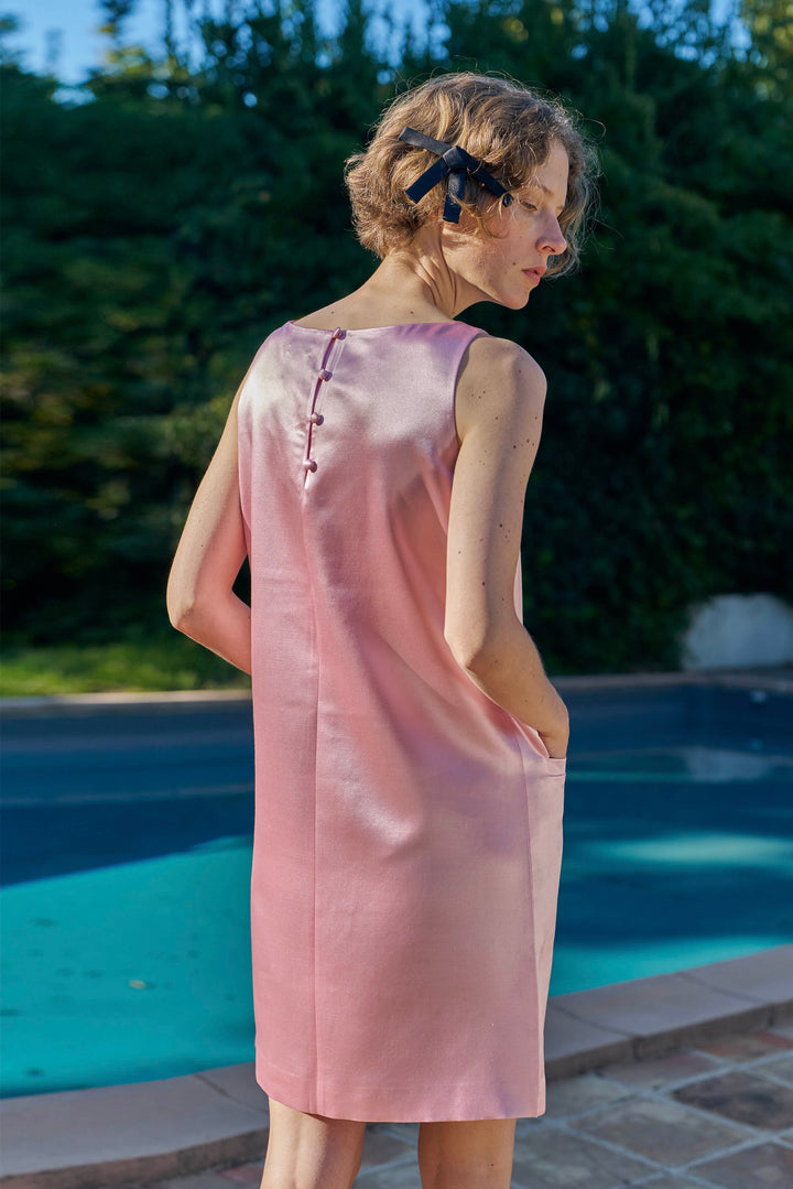 My Party 35 Momme Silk Wool Bow Sleeveless Dress