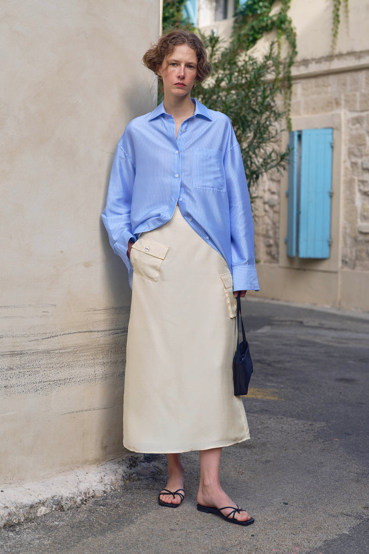 PAJA Out After Brunch Mulberry Silk Striped Shirt