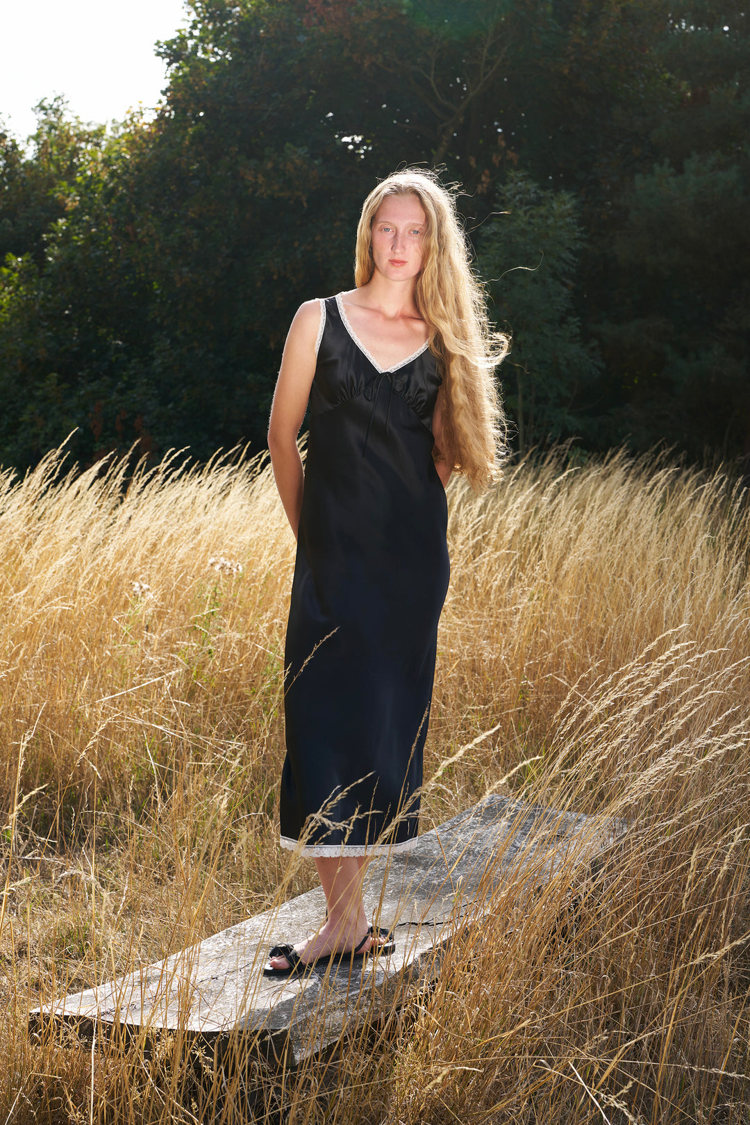 PAJA Farm Edit Silk Bias-Cut Lace Dress