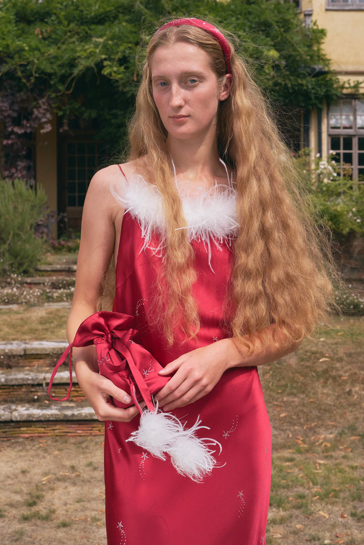 VEGA 22mm Mulberry Silk Crystal Feather Handbag-Silk Accessories-Not Just Pajama