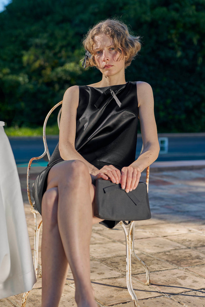 My Party 35 Momme Silk Wool Bow Sleeveless Dress