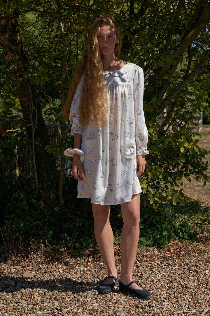 Bubbie 22 Momme Silk Long-Sleeve Peter Pan Collar Dress