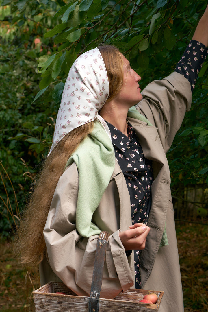 PAJA Farm Edit Dupion Silk Floral Print Triangle Scarf - White