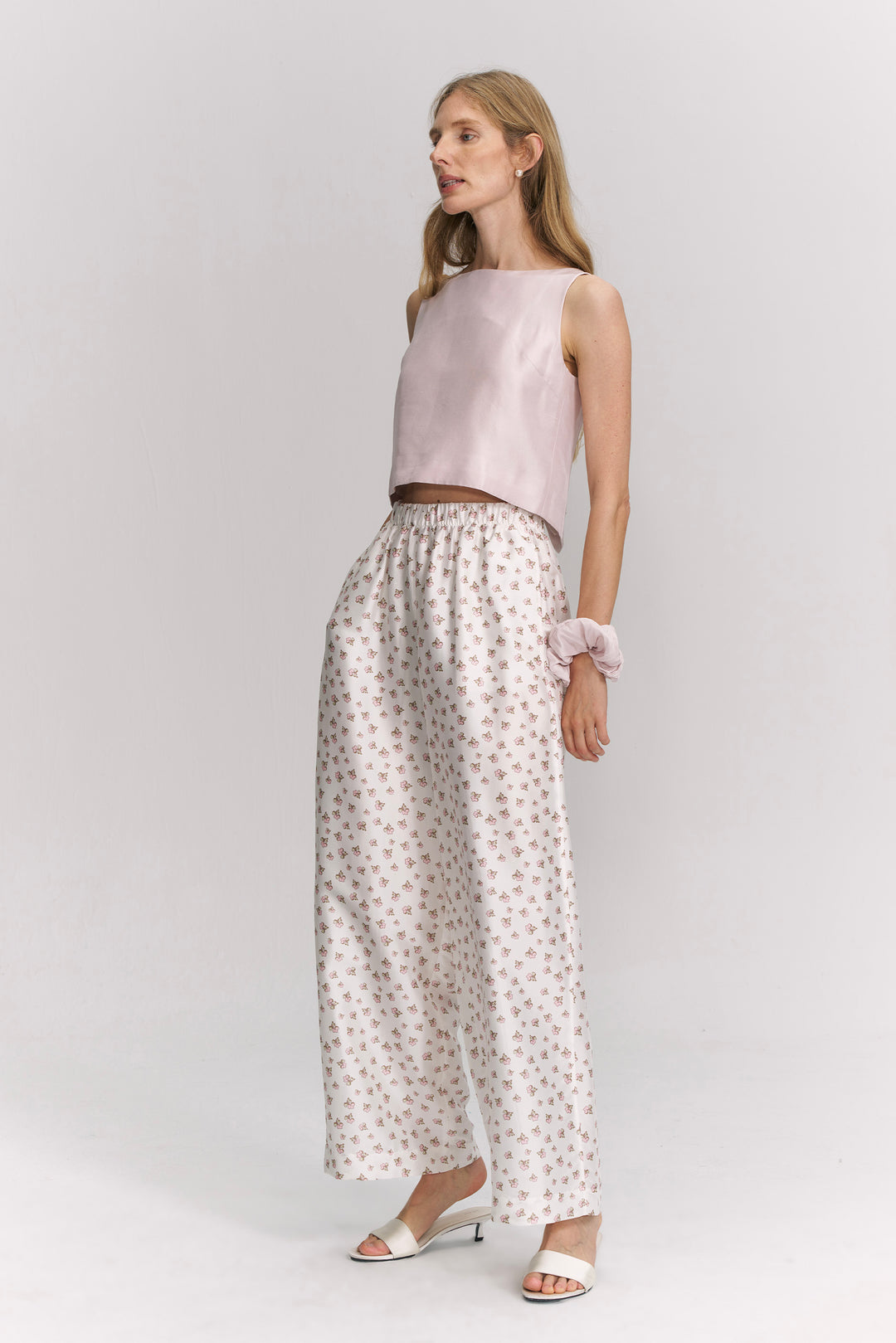 PAJA Farm Edit Dupion Silk Floral Print Trousers - White