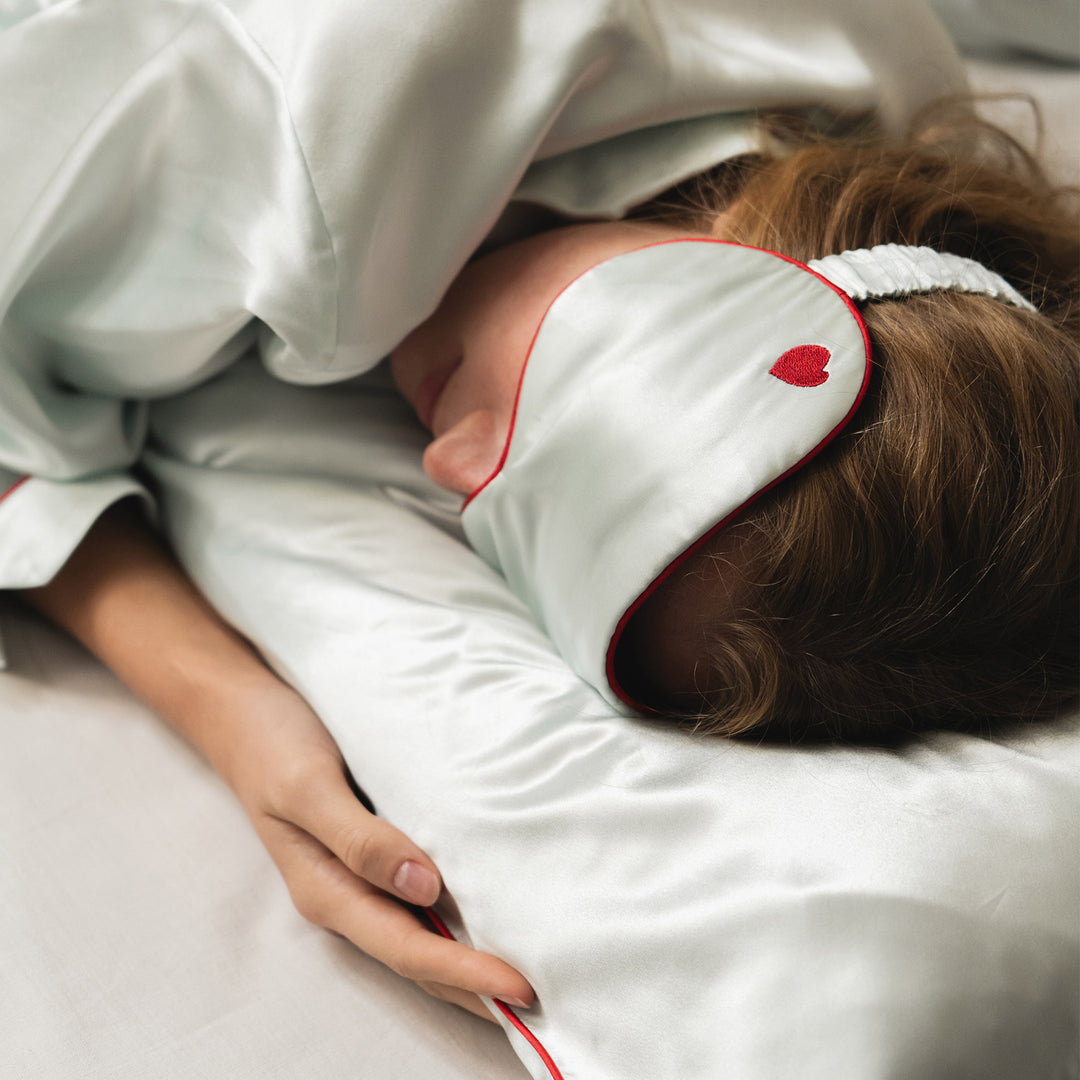 Cupid Heart Silk Pillowcase - Light Blue