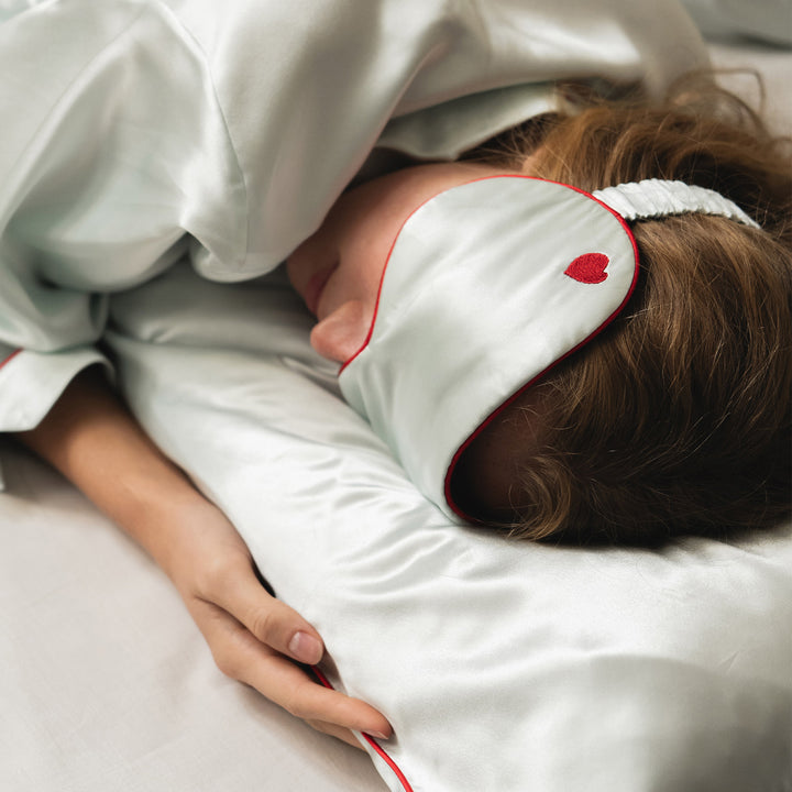 Cupid Heart Silk Pillowcase - Light Blue