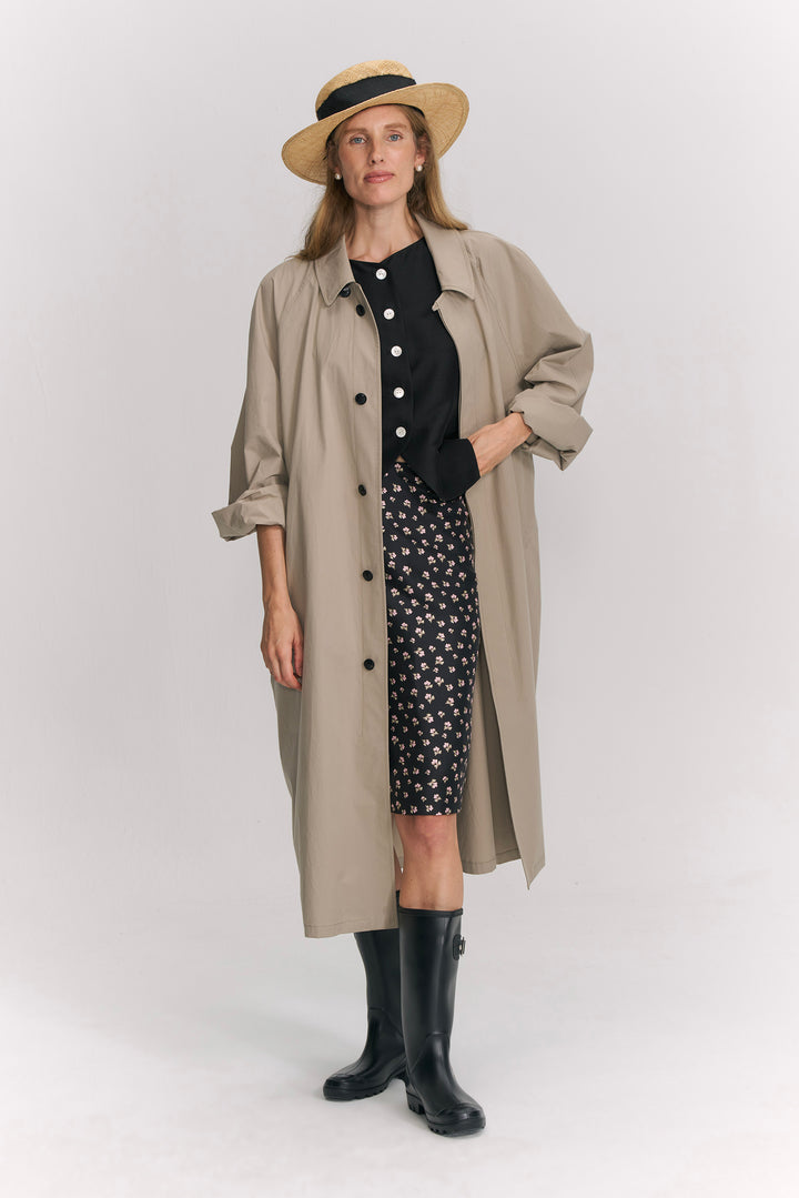 PAJA Farm Edit Dupion Silk Floral Print Midi Skirt - Black