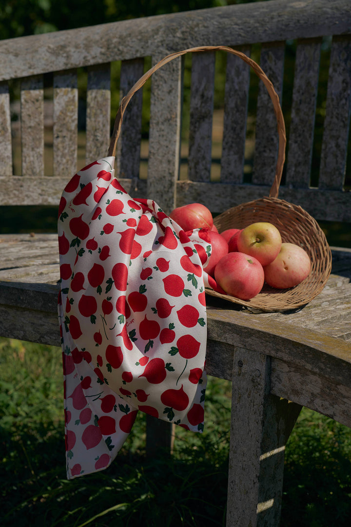 Farm Edit Red Turnip Print 22 Momme Silk Square Scarf