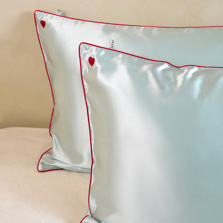 Cupid Heart Silk Pillowcase - Light Blue