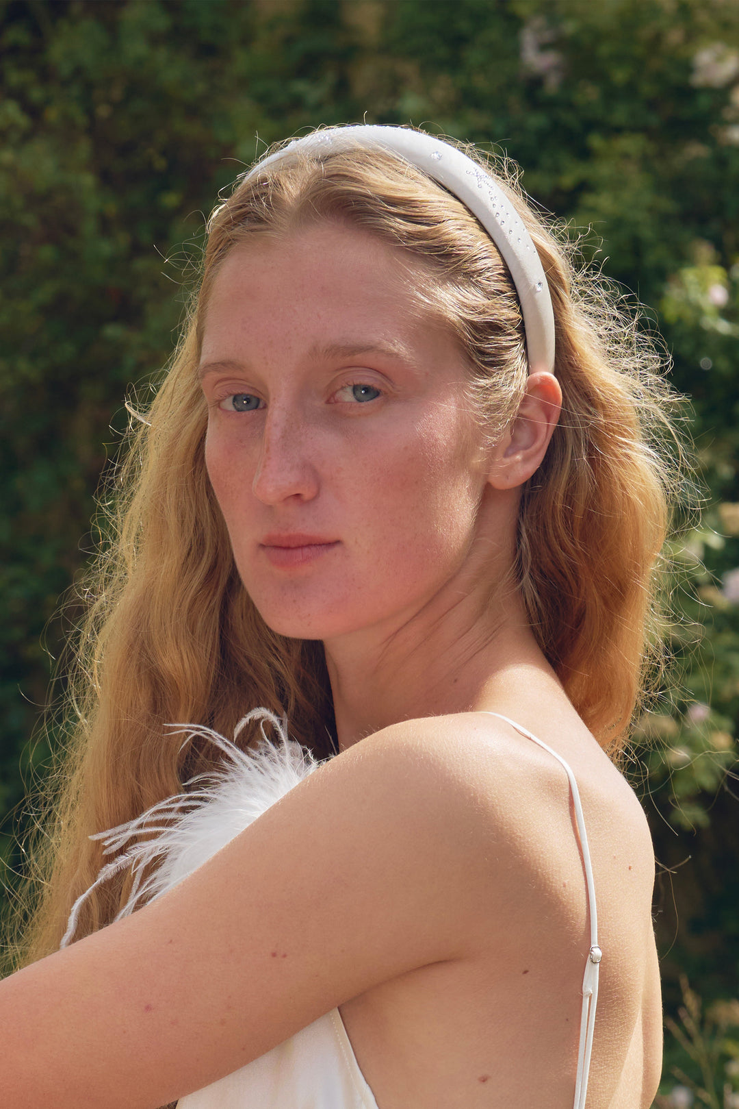 VEGA Collection Silk Rhinestone-Embellished Headband - White