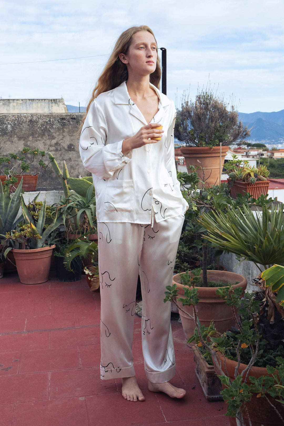 White Ivory Silk Pajama Set Silk Long Silk Pajamas Set White