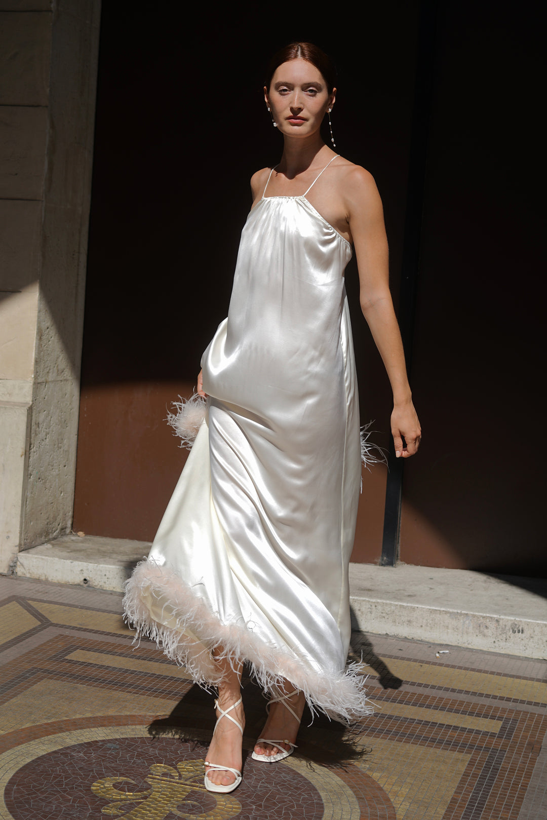 Bride-To-Be Edition | Halter Neck Silk Long Dress with Removable Feath Not Just Pajama Bride-To-Be Edition | Halter Neck Silk Long Dress with Removable Feath Not Just Pajama