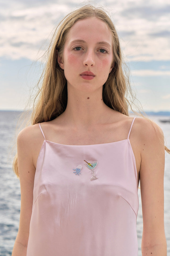 PAJA Beaded Summer Escapes Silk Slip Dress - Pink