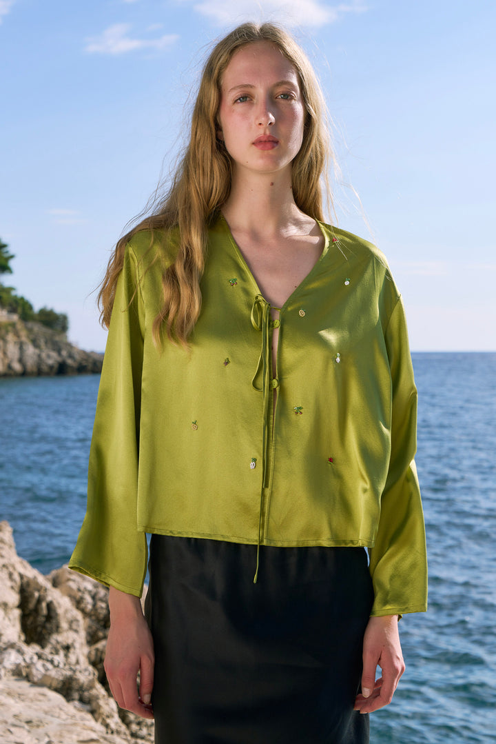 PAJA Beaded Summer Escapes Long Sleeve Blose - Green