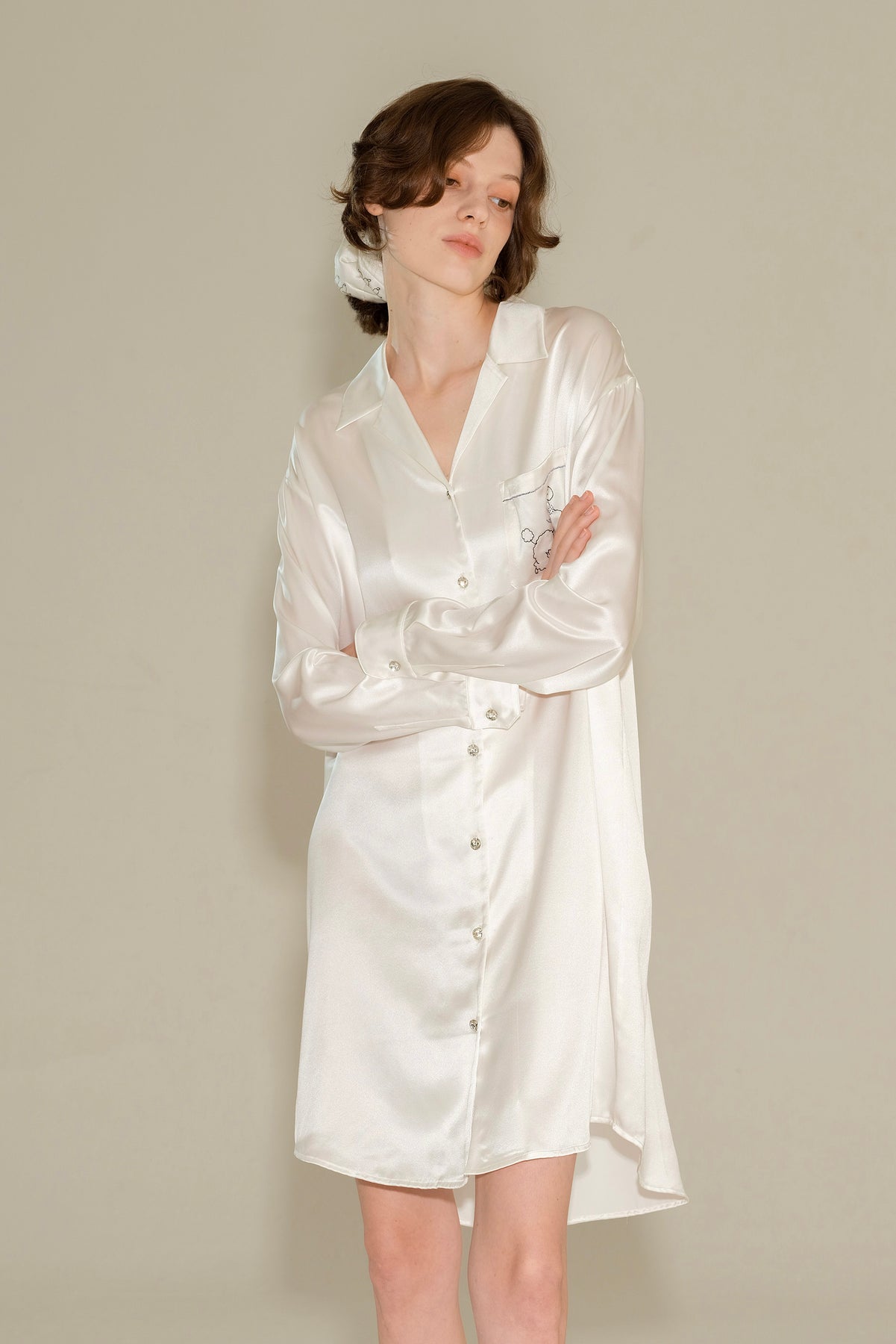 Silk Shirt Dress with Poodle Motif Not Just Pajama Silk Shirt Dress with Poodle Motif Not Just Pajama