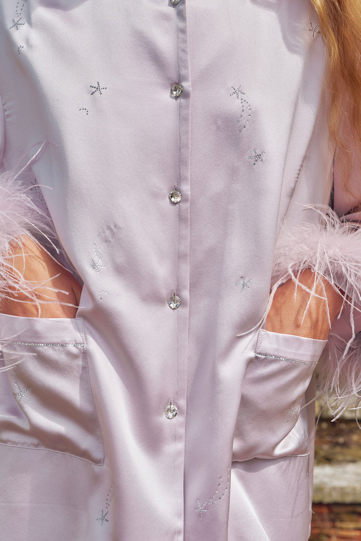 VEGA Collection Feathered Silk Rhinestone-Embellished Long Sleeve Set - Amethyst